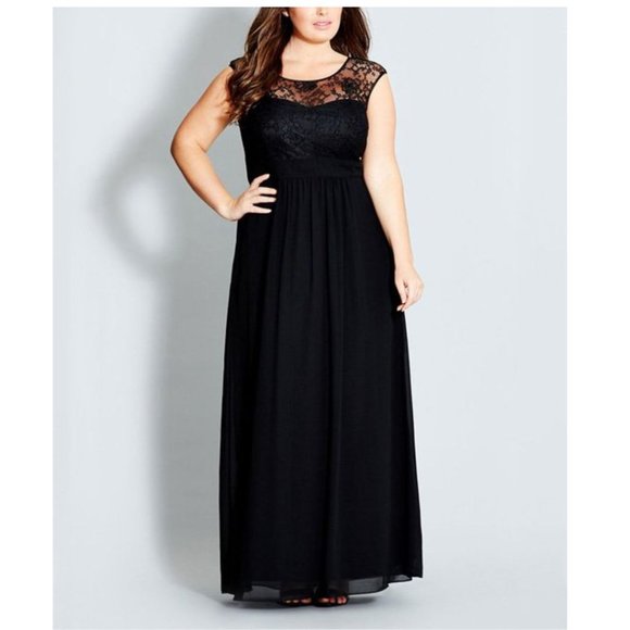 Plus Size Lace Goddess Black Chiffon Maxi Dress - Picture 1 of 7